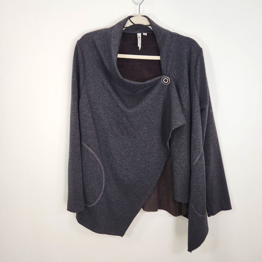 Cable & Gauge Asymmetrical Modern Knit Fleece Interior Wrap Loose Jacket MEDIUM